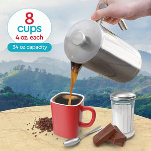 Belwares French Press Coffee Maker 50 OZ - Large Insulated Stainless Steel 304 Coffee Press with Double Wall & 4-Level Filtration System (Black - 1.5L)