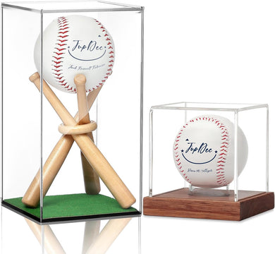 JupDec Baseball Display Case with Wood Stand, Clear Acrylic Game Ball Holder Showcase, UV Protection Souvenirs and Collectibles Box, Ideal Gift for Autograph Single MLB Ball