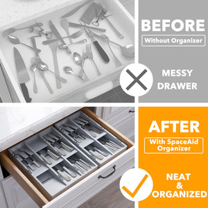 SpaceAid Bamboo Silverware Drawer Organizer with Labels, Kitchen Utensil Tray Holder Organizer for Flatware, Cutlery, Spoon and Knives Drawer Storage Organization (Natural, 6 Slots)