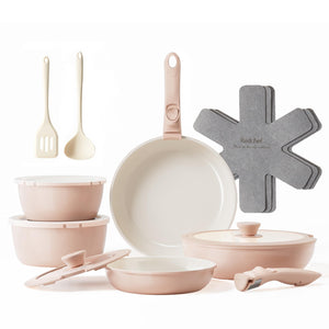 Redchef Ceramic Pots and Pans Set, Nonstick Kitchen Cookware Set with Detachable Handle, Non Toxic Cookware Set 16pcs, PFAS PFOA & PTFE Free, RV Ceramic Cookware for Camping, Dishwasher/Oven Safe