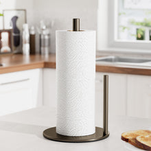 Load image into Gallery viewer, Paper Towel Holder Black, Premium Stainless Steel Kitchen Roll Dispenser, Countertop Roll Organizer with Weighted Base