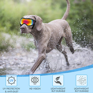 Dog Sunglasses Dog Goggles Pet Glasses Pet Eyewear with Adjustable Strap, Glasses for Medium Large Dog Swimming Skating Glasses UV Proof Windproof Dustproof (Black Frame + Gray Lens)