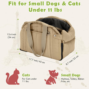 Outamateur Console Dog Car Seat,Dog Booster Seats for Small Dogs,Pet Cat Booster Car Seat on Car Armrest with Safety Cord and Storage Pocket for Small Dog Cat Puppy Under 11lbs (Khaki), Brown, Gray
