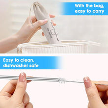 Load image into Gallery viewer, MUTNITT Set of 20 10.5&quot; Reusable Bent Stainless Steel Straws with 20 Silicone Tips 5 Cleaning Brush 1 Travel Case Eco Friendly Extra Long Metal Straw Drinking for 20 24 30 oz Tumbler