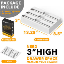 Load image into Gallery viewer, SpaceAid WrapNeat 3 in 1 Wrap Organizer with Cutter and Labels, Plastic Wrap, Aluminum Foil and Wax Bamboo Dispenser for Kitchen Storage Organization Holder for 12&quot; Roll (Natural)