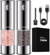 Load image into Gallery viewer, Upgraded Larger Capacity Electric Salt and Pepper Grinder Set Rechargeable with LED lights, Stainless Steel Automatic Pepper and Salt Grinder Refillable with 5 Adjustable Coarseness