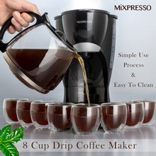 Load image into Gallery viewer, Mixpresso 8-Cup Drip Coffee Maker Programmable, Coffee Pot Machine Including Reusable &amp; Removable Coffee Filter, Black Electric Coffee Maker