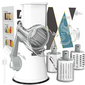 Rotary Cheese Grater Hand Crank Cheese Shredder for Fresh Cheese, Vegetable, Nuts,Non-slip Suction Base, Free Cleaning Brush Three Blades, Black