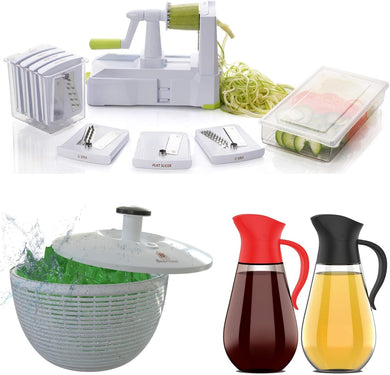 Brieftons 7-Blade Spiralizer, Brieftons Salad Spinner (6.2-Quart), Brieftons Oil & Vinegar Dispensers