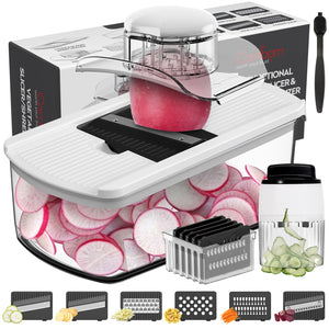 Mandoline Slicer Vegetable Slicer With 2 L Container for Potatoes, Tomatoes, Cucumbers, Carrots With 10 Blades White