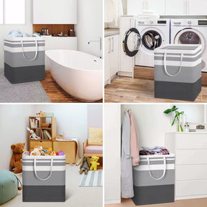 HomeHacks 2 Pack Large Laundry Baskets, Waterproof, Freestanding Laundry Hampers, Collapsible Clothes Hamper with Reinforced Handles in Laundry Room, College Dorm, Bathroom, Bedroom (Grey, 75Lx2)