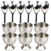 Load image into Gallery viewer, Stainless Steel Egg Cups Set for Hard Soft Boiled Eggs with 6 Egg Cup Holders 6 Egg Spoons