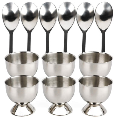 Stainless Steel Egg Cups Set for Hard Soft Boiled Eggs with 6 Egg Cup Holders 6 Egg Spoons