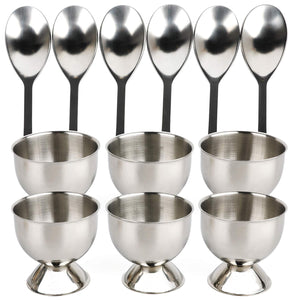 Stainless Steel Egg Cups Set for Hard Soft Boiled Eggs with 6 Egg Cup Holders 6 Egg Spoons