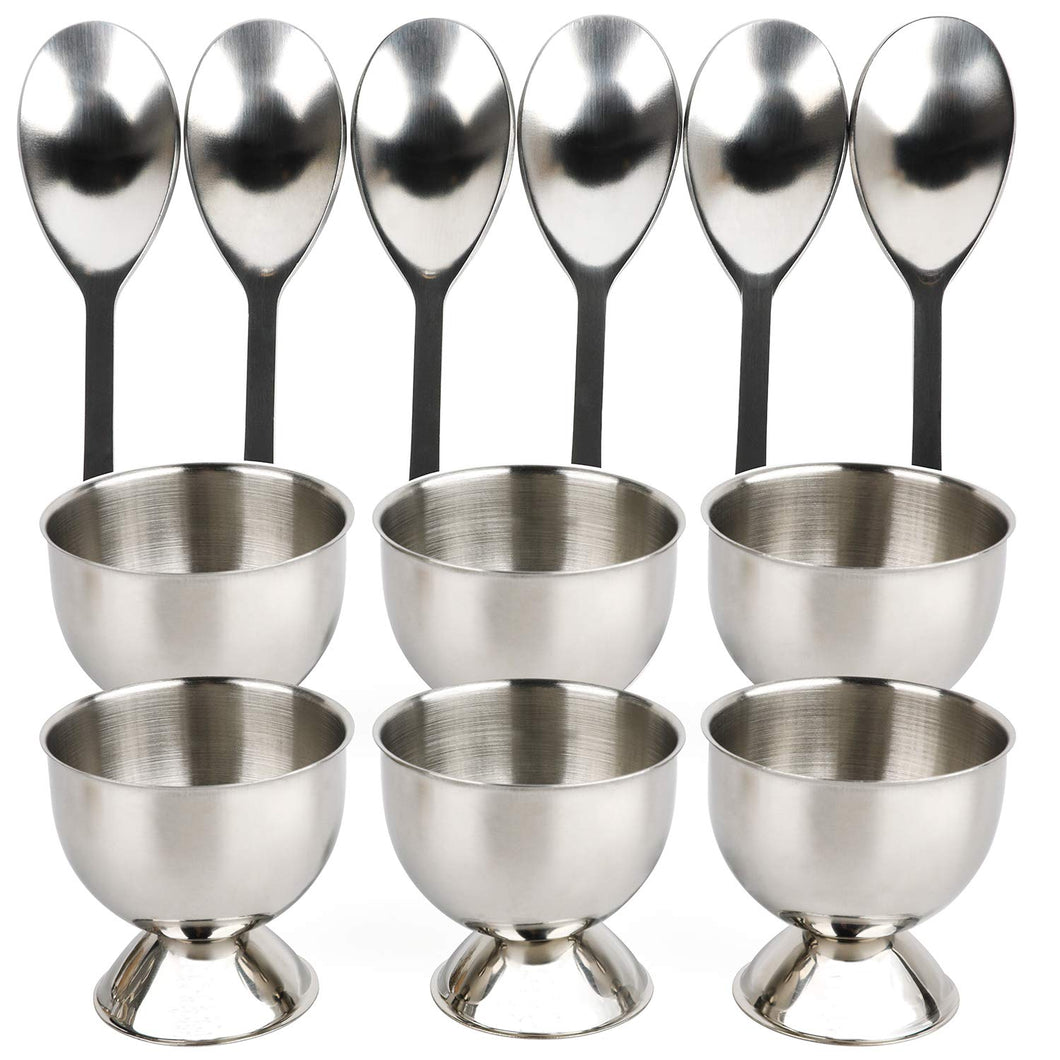 Stainless Steel Egg Cups Set for Hard Soft Boiled Eggs with 6 Egg Cup Holders 6 Egg Spoons