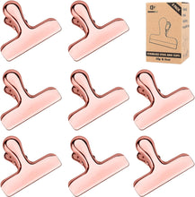Load image into Gallery viewer, Pack of 8 Bag Clips, Stainless Steel and Heavy Duty Metal Bag Clip,Tightly Seals Chip, Coffee, Bread or Cereal Bags to Keep Food Fresh, for Home, Kitchen, Office, Pantry, Camping (Rose Gold)