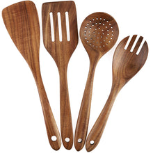 Load image into Gallery viewer, Wooden Cooking Utensils Set 4-Piece Wood Kitchen Utensil Set for Non Stick Cookware Wooden Spatula,Fork,Turner,Ladle,Strainer Spoons