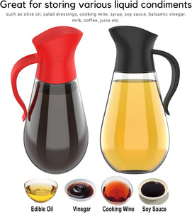 Brieftons Oil & Vinegar Dispensers: 2 x 18.6 Oz Leakproof Glass Oil Dispenser Bottles, Dual Condiment Dispensing Cruets, Easy Pouring with Auto Flip Cap & Stopper, Drip Free & Spill Free Design