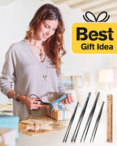 4 Pcs Fine Long Tweezer Tongs Professional Black, 12'' and 10'' Stainless Steel for Kitchen, Food, Cooking, Repairing, Sea food and BBQ