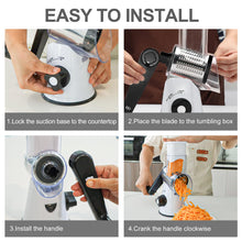 Load image into Gallery viewer, Rotary Cheese Grater Hand Crank Cheese Shredder for Fresh Cheese, Vegetable, Nuts,Non-slip Suction Base, Free Cleaning Brush Three Blades, Black