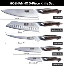 Load image into Gallery viewer, 5 Pieces Knife Set, Japanese High Carbon Stainless Steel Kitchen Knife Sets, Professional Ultra Sharp Chef Knives Set with Ergonomic Pakkawood Handle
