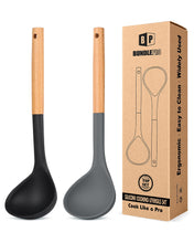 Load image into Gallery viewer, Pack of 2 Soup Ladle, Silicone Ladle Spoon with Wooden Handle, Large Non Stick High Heat Resistant Kitchen Utensils for Cooking, Stirring, Serving Soups(GRAY-BLUE)