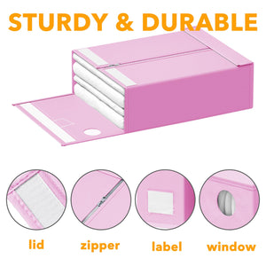 SpaceAid 8 Pack Bed Sheet Organizers and Storage, Foldable Sheet Organizer for Linen Closet, Sheets Set Folder Keeper with Window XL (Queen & King Size) Bedding Container (Beige, 8 Pack)
