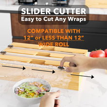 Load image into Gallery viewer, SpaceAid WrapNeat 3 in 1 Wrap Organizer with Cutter and Labels, Plastic Wrap, Aluminum Foil and Wax Bamboo Dispenser for Kitchen Storage Organization Holder for 12&quot; Roll (Natural)