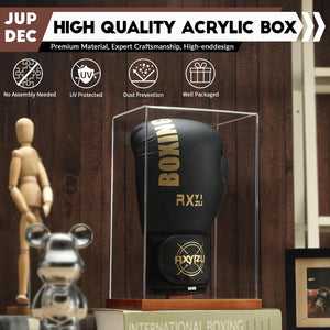 JupDec Baseball Display Case - Clear Cube Baseball Holder with Wooden Base, Autograph Stand Box for Single Ball, Acacia Wood, Brown, 1 Pack