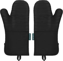 Load image into Gallery viewer, Beneno Non-Slip Silicone Textured Cotton Oven Mitts, Heat Resistant up to 500° F, Flexible Grip with 14.3&quot;x7&quot; Longer Protection, Durable 100% Cotton Oven Mitts for Kitchen &amp; Barbecue, 2-Pack, Black