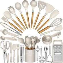 Load image into Gallery viewer, Umite Chef Silicone Kitchen Utensil Set, 34PCS Heat Resistant Kitchen Gadgets and Tools With Grater, Wood Handles for Nonstick Cookware