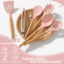 Load image into Gallery viewer, Umite Chef Kitchen Cooking Utensils Set, 33 pcs Non-Stick Silicone Cooking Kitchen Utensils Spatula Set with Holder, Wooden Handle Silicone Kitchen Gadgets Utensil Set (Khaki)