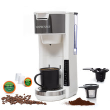 Load image into Gallery viewer, Mixpresso Single Serve Coffee Brewer K-Cup Pods Compatible &amp; Ground Coffee, 30 oz Compact Coffee Maker Single Serve With 5 Brew Sizes Up To 14 Oz, Fits Travel Mug, Adjustable Drip Tray, Black