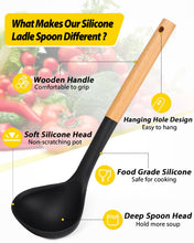 Load image into Gallery viewer, Pack of 2 Soup Ladle, Silicone Ladle Spoon with Wooden Handle, Large Non Stick High Heat Resistant Kitchen Utensils for Cooking, Stirring, Serving Soups(GRAY-BLUE)