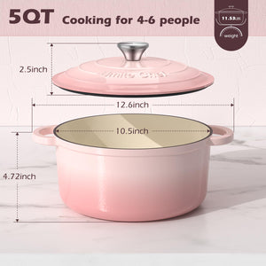 Enameled Cast Iron Dutch Oven - Umite Chef 5QT Pot with Lid & Cotton Potholders - Heavy-Duty Cookware for Bread Baking, Braising, Stews, Roasting(Cream White)