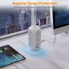 Load image into Gallery viewer, Tower Power Strip Flat Plug with 11 Outlets 3 USB (1 USB C), TESSAN Surge Protector Tower 1625W/13A,1050J Protection, 6 Feet Extension Cord with Multiple Outlets, Office Desk Supplies, Dorm Essentials