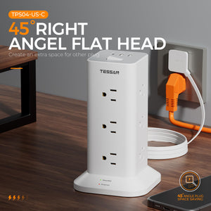 Tower Power Strip with 6 Feet Extension Cord, 8 Outlets 3 USB Chargers, 1700 Joules Surge Protection, Extension Cord with Multiple Outlets, 1875W, Office Supplies, Dorm Essentials, Charging Station