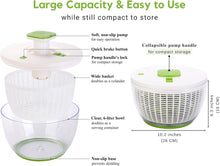 Load image into Gallery viewer, Brieftons QuickPush Salad Spinner: Large 6.3-Quart Vegetable Washer Dryer Strainer Drainer, Easy One-Handed Handle &amp; Brake, Fast Spin Cycles, Compact Storage, to Wash, Clean &amp; Dry Vegetables, Fruits