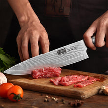 Load image into Gallery viewer, Damascus Kitchen Knife Set 3-Piece, Ultra Sharp 8&quot; Chef Knife, 7&quot; Santoku Knife, 3.75&quot; Paring Knife, Professional VG-10 Damascus Super Steel Chef Knife Set with Ergonomic Handle