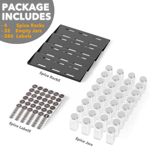 SpaceAid Spice Drawer Organizer with 28 Spice Jars, 386 Spice Labels, 4 Tier Seasoning Rack Tray Insert for Kitchen Drawers, 13" Wide x 17.5" Deep