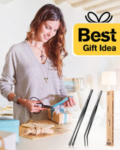 2 Pcs Kitchen Fine Tweezer Tongs, 12'' Stainless Steel Food Tweezers Set, Professional Black Kitchen Long Tweezer for Cooking, Repairing, Sea food and BBQ(SILVER)
