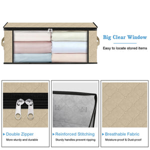 HomeHacks Storage 3-Pack Clothes Organizer Storage Bags Foldable Storage Box with Large Clear Window Sturdy Handles for Closet, Dorm, Pillows, Bedding, Clothes, Blankets, 35L, Gray