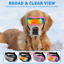 Load image into Gallery viewer, Dog Sunglasses Dog Goggles Pet Glasses Pet Eyewear with Adjustable Strap, Glasses for Medium Large Dog Swimming Skating Glasses UV Proof Windproof Dustproof (Black Frame + Gray Lens)