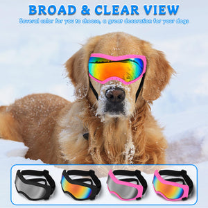 Dog Sunglasses Dog Goggles Pet Glasses Pet Eyewear with Adjustable Strap, Glasses for Medium Large Dog Swimming Skating Glasses UV Proof Windproof Dustproof (Black Frame + Gray Lens)