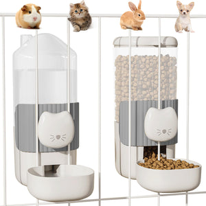34oz Hanging Automatic Cat Food and Water Dispenser, 1L Auto Gravity Pet Feeder Set, Cage Cat Dog Feeder for Kitten Puppy Bunny Guinea Pig (Milk Coffee)