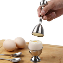 Load image into Gallery viewer, Egg Cracker Topper Set Soft Hard Boiled Eggs Separator Holder Include 4 Egg Spoons and 4 Egg Cups 1 Shells Remover Top Cutter Stainless Steel for Breakfast Kitchen Tool