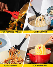 Load image into Gallery viewer, Pack of 2 Spaghetti Spoon, Silicone Pasta Fork with Wooden Handle, Heat Resistant Noodle Spoon Server, BPA Free Spaghetti Strainer(BLACK-RED)