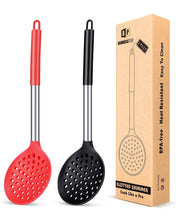 Load image into Gallery viewer, Kitchen Ladle Strainer Set of 2 Large Slotted Spoon with High Heat Resistant BPA Free Non Stick Cooking Skimmers For Draining and Frying (Grey and Teal Blue)