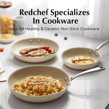 Load image into Gallery viewer, Redchef Ceramic Pots and Pans Set Non Stick, 17Pcs Cookware Sets, Nonstick Frying Pans Set, Ceramic Pan Skillet, Non Toxic Pans for Cooking, 8&quot; 9.5&quot; 11&quot; Pan with Stay Cool Handle PFAS/PTFE/PFOA Free