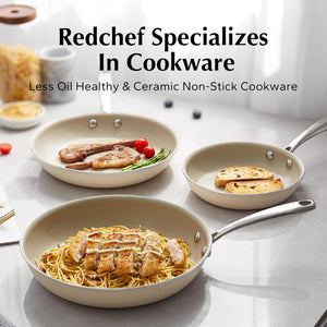 Redchef Ceramic Pots and Pans Set Non Stick, 15Pcs Kitchen Cookware Sets, Ceramic Non Stick Egg Pans, Nonstick Frying Pan Skillet, 8 Inch Cooking Pan Non Toxic, PFAS PFOA & PTFE Free